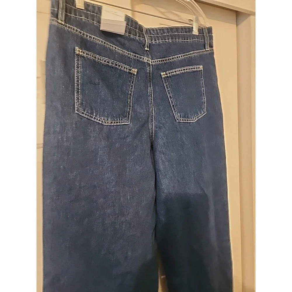 Free Assembly Mid Rise Tie Waist Relaxed Jeans Blue Size 2 Denim Paperbag - Picture 8 of 8